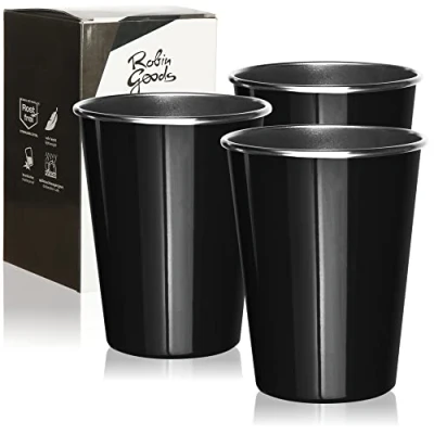 Immagine di Robin Goods® 3 Bicchieri in Acciaio Inossidabile Neri di Alta qualità da 500 ml Campeggio infrangibili e privi BPA (03 Pezzi Nero)