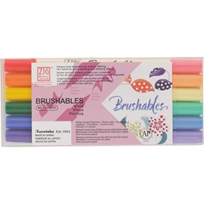 Immagine di Kuretake ZIG, Brushable, set di pennarelli con doppia punta (bicolore) Vivid