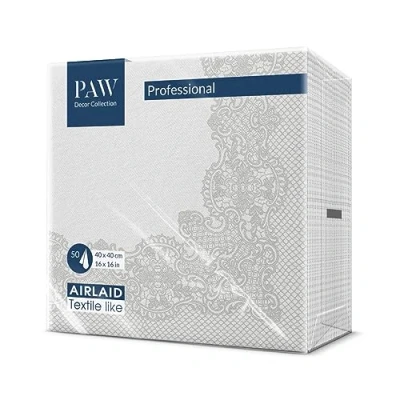 Immagine di PAW Tovaglioli di Carta Colorati Airlaid (40 x 40 cm) I Stoffa Classico, Argento, Cornice Ideali per Pasqua, Natale, Feste, Matrimoni, Battesimi Royal Lace