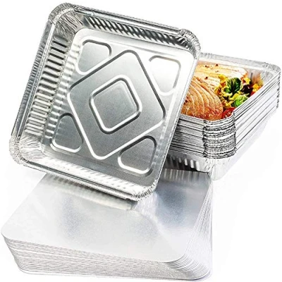 Immagine di Matana 25 vassoi per arrostire in alluminio argento grandi e riutilizzabili (23x23cm/1300ml)