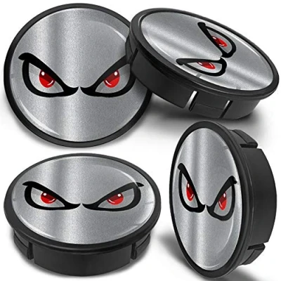 Immagine di SkinoEu 4 x 60mm Coprimozzi Coprimozzo per Centro Universale Copricerchi Tappi Ruote Cerchi in Lega Nero Argento No Fear CX 8