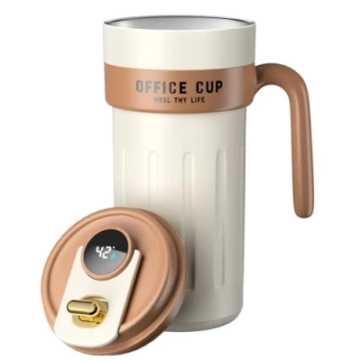 Immagine di Homealexa Smart Coffee Travel Tazze, 650ml Tazza di Caffè Acciaio Inox Isolante Vuoto 304 Inossidabile Indicatore Temperatura Touch Screen LED (Cachi)
