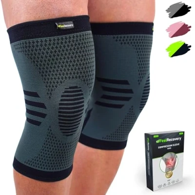 Immagine di Feel Recovery 2 Ginocchiere Sportive per Uomo e Donne Tutore Ginocchio a Compressione Fascia Elastica Menisco Legamenti Corsa, Sport Lavoro Traspiranti Antiscivolo (S, Nero)
