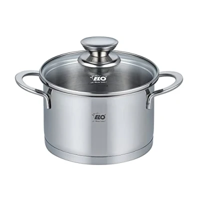 Immagine di ELO 72547 Pentola per carne, 16 cm, con coperchio in vetro, serie Galant, a induzione, acciaio INOX lucido, scala litriale e sistema di dosaggio dell&#039;olio