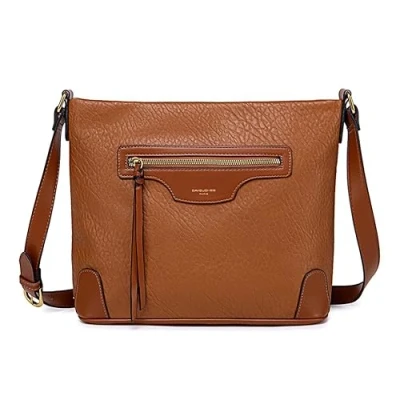 Immagine di David Jones Borsa a tracolla da donna multitasca grande con in similpelle Tasca multipla zip messenger Tote Città classica elegante, Marrone Cognac,