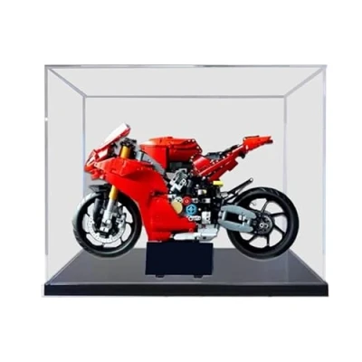 Immagine di HCAEIOFJ Espositore in acrilico trasparente per Lego Technic 42202, applicabile Ducati Panigale V4 S, idea regalo (solo vetrina) (fondo nero)