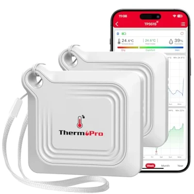 Immagine di ThermoPro Igrometro Umidità Casa Bluetooth 80M Termometro Ambiente Interno Temperatura e Monitor App Controllato 2 Anni Archiviazione Dati Esportazione Adatto per Serra Stanza TP351