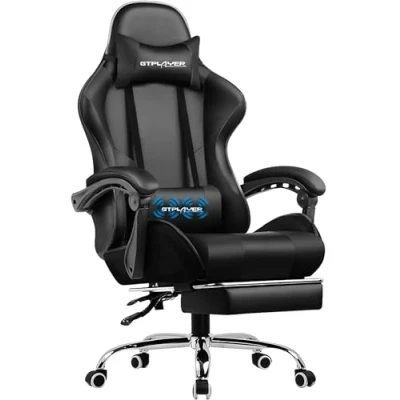 Immagine di GTPLAYER sedia da Gaming, Ergonomico Ufficio, con Massaggiante poggiapiedi e supporto lombare, Schienale Regolabile 90 135, Portata 150 kg, per computer, nero