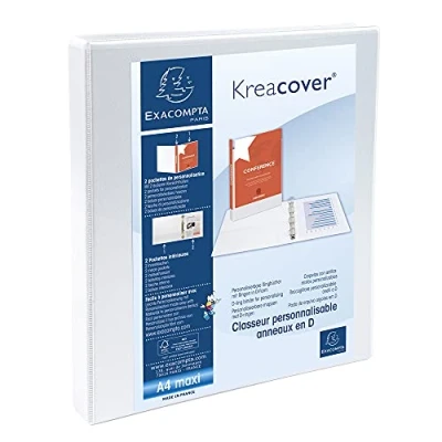 Immagine di Exacompta 51940E 1 Raccoglitore Personalizzabile Kreacover 4 Anelli a D 16 mm Copertina Foderata Ppl con Tasca Fronte/Dorso Dorso 38 F.to Esterno 27.3x32 cm per A4 Maxi Bianco