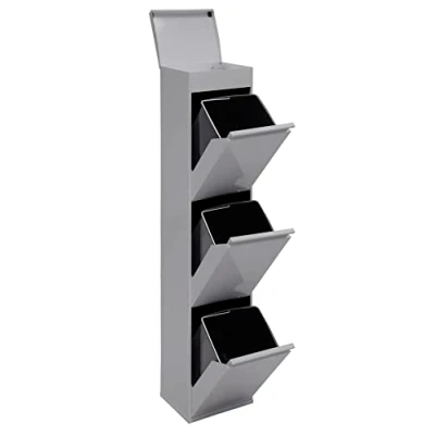 Immagine di Arregui Top CR322 B Pattumiera Differenziata 3 Scomparti x 17L (51L) Contenitore in Acciaio con Ripiano Multiuso Mobile per Raccolta Cestino Spazzatura da Cucina Grigio