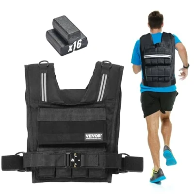 Immagine di VEVOR Giubbotto con Pesi Regolabile 15,85kg, 16 Blocchi di Ferro, Spalline e Striscia Riflettente per Allenamento Fisico, Attrezzatura da Bodybuilding, Corsa, Jogging