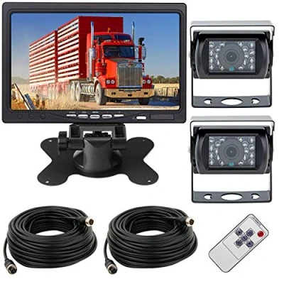 Immagine di Telecamera Retromarcia per Auto，4Pin 12V 24V 2x18LED Visione Notturna di Impermeabile Infrarossi Con 15M cavo + 7‘’ LCD TFT HD Monitor Camper/Camionr/Imorchi/Autobus