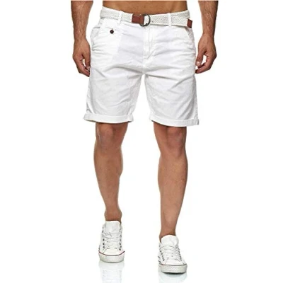 Immagine di Indicode Conor Bermuda da uomo con cintura, 100% cotone, vestibilità regolare bianco S