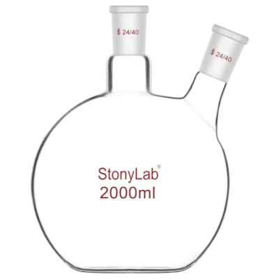 Immagine di stonylab Pallone a Fondo Piatto FBF, Muro Pesante 2 Collo Fiaschetta da Laboratorio Vetro Borosilicato Bollente con 24/40 Giunto Standard, 2000 ml (2 L)