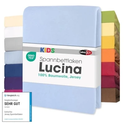 Immagine di CelinaTex Lucina Baby Kids Lenzuolo Elasticizzato Lettino Letto per Bambini Cotone 2er Set 60x120 70x140 cm Blu Acqua