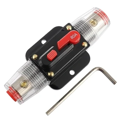 Immagine di EPLZON 80A Interruttore 80 AMP Fusibile Inline Holder 12V 48V DC Pulsante di Reset Manuale per Car Audio Amplificatore Suono Sistema RV Casa Marine Boat Truck