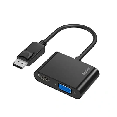 Immagine di Hama Adattatore DisplayPort a VGA e HDMI, 4K Ultra HD, Full HD (adattatore 2 in 1 con connettore per display, presa HDMI il collegamento di PC, laptop schermo, TV, proiettore)