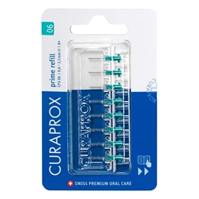 Immagine di Curaprox Interdentalbürsten CPS 06 prime, Refill, 8 Stück, 0.6 mm Durchmesser, 2.2 Wirksamkeit, türkis, Nachfüllpackung, ohne Halter