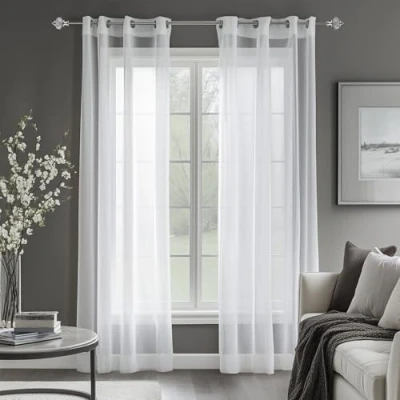 Immagine di Deconovo Tende trasparenti, per soggiorno, in voile, con occhielli, 245x140 cm (altezza x larghezza), bianco, set da 2 pezzi