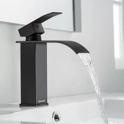 Immagine di BONADE Rubinetto Bagno Lavabo Cascata Nero, Miscelatore Stile Moderno, Rubinetti per Bagno, Monocomando a Cascata, Acqua Calda e Fredda, Acciaio Inox 304