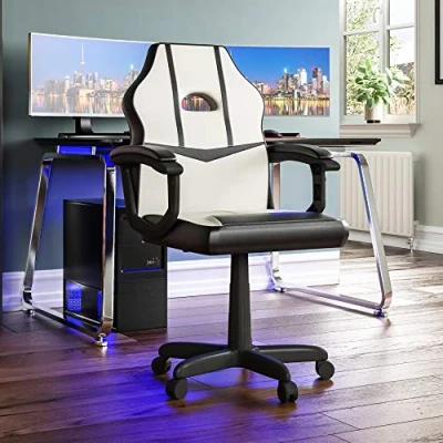 Immagine di Vida Designs Racing Comet Gaming Sedia da Computer, Bianco e Nero, Ufficio, Girevole, in Similfinta pelle, 101 x 58 55 cm, H 91 L P cm