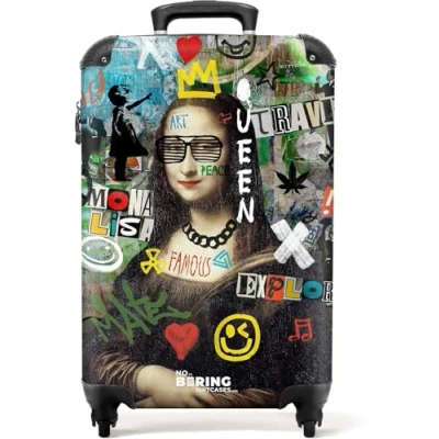 Immagine di NoBoringSuitcases.com Valigia Bagaglio a Mano, Valigia, Trolley, Trolley 55x40x20, 10 kg, Mano 55x40x20 cm (Mona Lisa Graffiti)