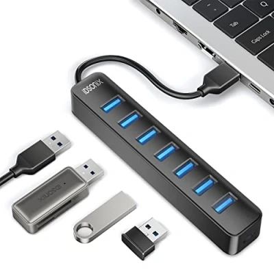 Immagine di iDsonix Hub porte USB a 7 Sdoppiatore 3.0 multiple, Ciabatta multipresa, 5 Gbps Multiorta Adattatore Moltiolicatore Duplicatore Splitter per Macbook air, laptop, iMac, Surface Pro