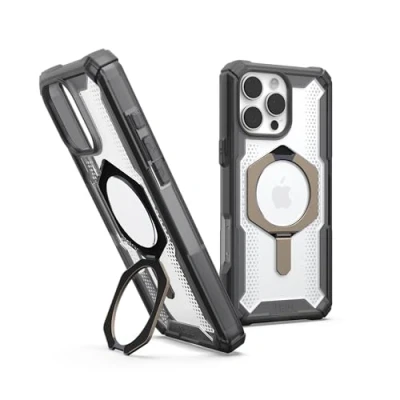 Immagine di Urban Armor Gear Plasma XTE MagSafe Kickstand Case Backcover per cellulare Apple iPhone 16 Pro Max Grigio, Trasparente, Titanio Compatibile con