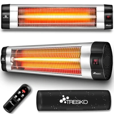 Immagine di TRESKO Riscaldatore ad Infrarossi 2500W con Telecomando 3 Livelli di Calore Stufa Elettrica da Esterno Terrazzo per Fuori e Dentro Radiatore Parete Display LED
