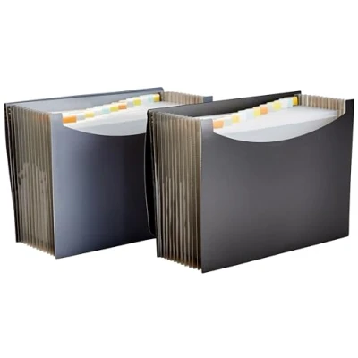Immagine di Amazon Basics Cartella portadocumenti espandibile, formato A4 (confezione da 2), Nero/Grigio
