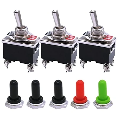 Immagine di mxuteuk 3 pezzi Interruttore a levetta per impieghi gravosi 16A 250V 20A 125V DPST ON/OFF 4 Terminale 2 posizioni + 5 Tappo di copertura manopola in metallo impermeabile Ten 1221 B201 5MZ