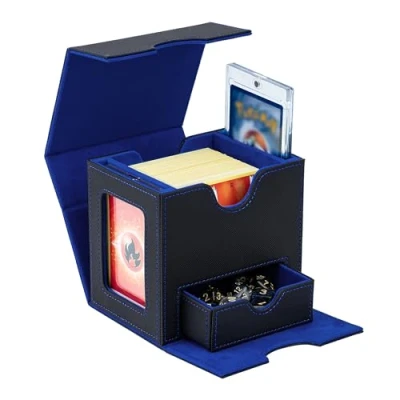 Immagine di Tolesum Commander Deck Box Porta Mazzo per MTG mit 2 Visualizzare Commander, Capacità 180+New Carte Senza Maniche con 1 Dice Tray,Magnetic Scatola di Collezione Magic TCG Nero Blu