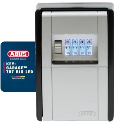 Immagine di ABUS KeyGarage 787 BIG LED Cassetta portachiavi per montaggio a parete con cilindri numerici illuminati un massimo di 50 chiavi nero argento