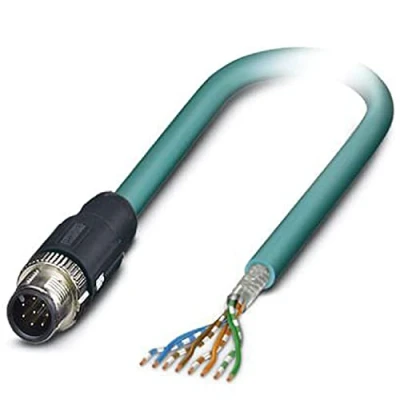 Immagine di PHOENIX CONTACT NBC MS/1.0 94B cavo di rete SCO, 1 GBit/s Ethernet circat5, 8 poli, PUR, schermato, M12 SPEEDCON/IP67, connettore dritto, lunghezza m, 69.900 g, colore: Blu acqua