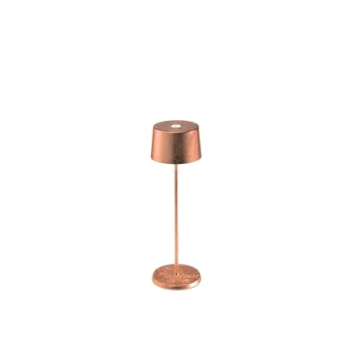 Immagine di Zafferano Lampada Olivia Pro con Foglia Color Rame, da Tavolo Ricaricabile e Senza Fili Controllo Touch, Utilizzabile come Interni, Dimmer, 2700 3000 K, Altezza 35 cm