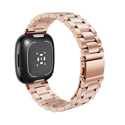 Immagine di MoKo Cinturino in Metallo Compatibile con Fitbit Versa 4/Versa 3/Sense 2/Sense, Braccialetto di Ricambio Acciaio Inossidabile per Uomo Donna, Oro Rosa