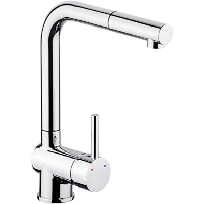Immagine di Cornat monocomando per lavello Livenne, Corpo in Ottone qualità, Cromato, doccetta Estraibile e erogatore orientabile a 360 Alta Pressione, Cucina, Rubinetto, LIV53