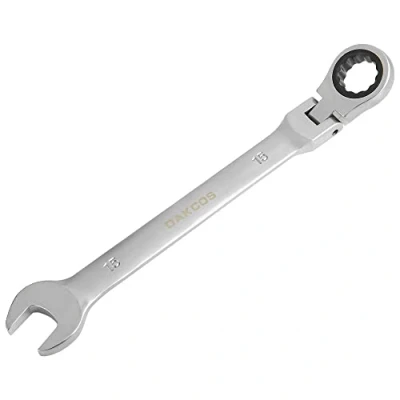 Immagine di DAKCOS Chiave a cricchetto combinata 15 mm metrica ad anello aperta con snodo in CR V finitura cromata opaca