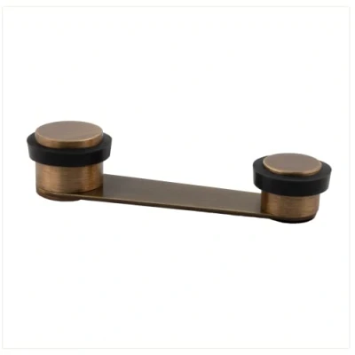 Immagine di Fermaporta girevole Fissaggio adesivo o con vite+tassello Per porta fino a 50 mm di spessore ottone EVI Hardware (Laton Pelle invecchiata Gomma nera)