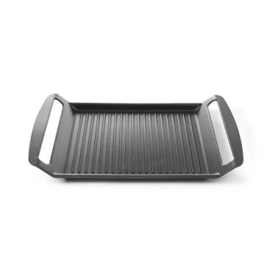 Immagine di HENDI Bistecchiera Antiaderente, con fondo a induzione, griglia per piastre ad piastra, padella grigliare, grill, maniglie, 390x260x(H) 35 mm, alluminio in fusione