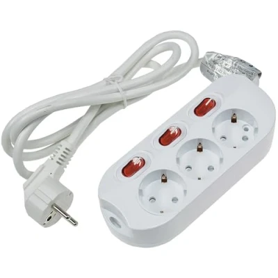 Immagine di ChiliTec Ciabatta elettrica a 3 prese da tavolo con circuito singolo cavo 1,5 m, interruttore per ogni presa maggiore protezione contatto, colore: bianco