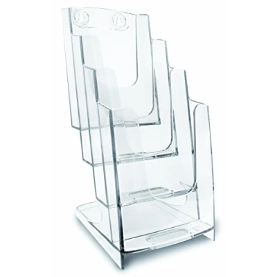 Immagine di ARDA Portariviste da parete con 4 scomparti, Formato 1/3 A4 (per fogli 99 X 210 mm), Capacità 800 80gr, Espositore Trasparente