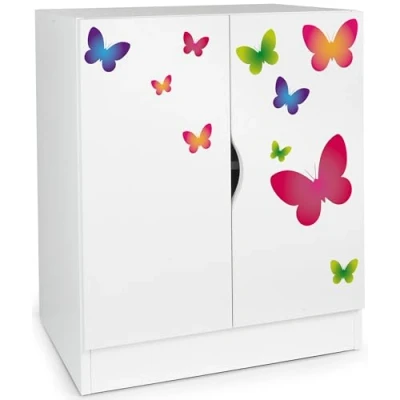 Immagine di leomark Mobiletto moderno bianco motivo FARFALLE mobili per la cameretta dei bambini, armadio, cassettiera, ripiani regolabili in altezza, dimensioni: 60 x 42 78 cm.