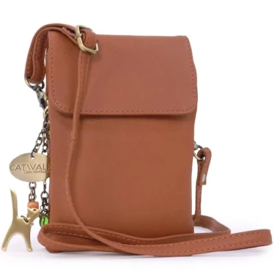 Immagine di Catwalk Collection Handbags Piccola Borsa Tracolla Donna Pelle Borsello Porta Telefono Regolabile BILLIE Marrone Chiaro