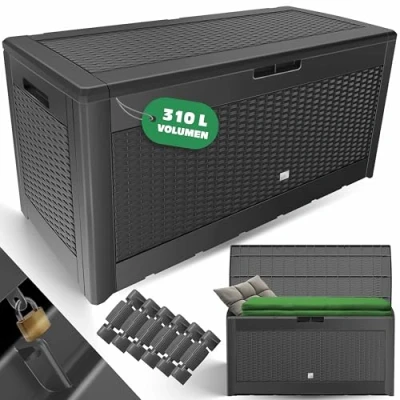 Immagine di KESSER® Box portacuscini Baule Contenitore per Cuscini da 310 Litri con rotelle, Coperchio Ribaltabile, impugnature, Giardino Resistente alle intemperie Cassapanca