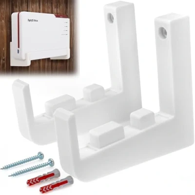 Immagine di Babotech supporto da parete per AVM Fritz!Box 5690 Pro Robusto in plastica Fritzbox Fiber Router, Bianco Slim Pro, Made Germany