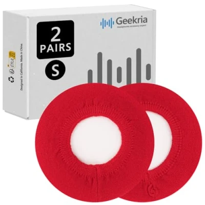 Immagine di Geekria 2 paia di copriauricolari in tessuto lavorato a maglia, lavabili ed elastici, per cuffie on ear, copertura antisudore caldo e comfort (S/rosso)