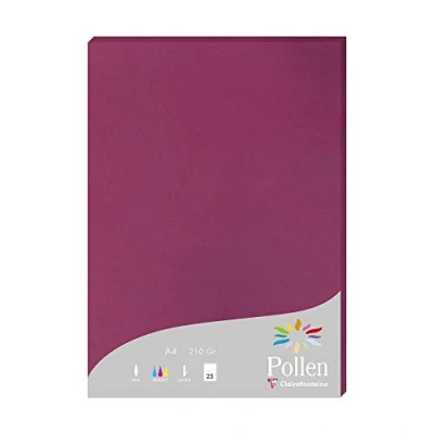Immagine di Clairefontaine 224206C Astuccio da 25 fogli Formato A4 (21x29,7cm) 210g/m² Colore Fragola Inviti Eventi e Corrispondenza Gamma Pollen Carta Premium Liscia