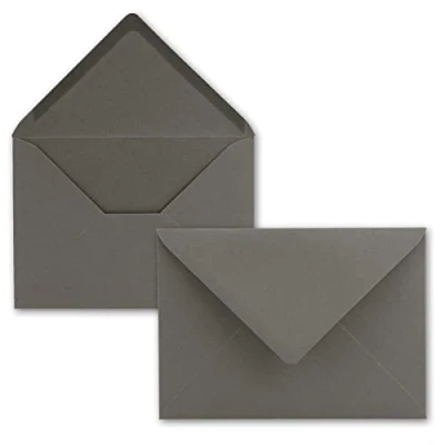 Immagine di 150x Buste B6 17,5 x 12,5 cm antracite colla umida con lembo a punta 120 g/m² per matrimoni, biglietti d&#039;auguri, inviti