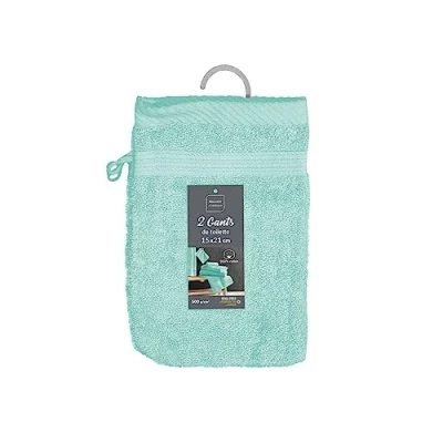 Immagine di Douceur d&#039;Intérieur, 2 guanti da bagno (15 x 21 cm) Teneresse Celadon, spugna